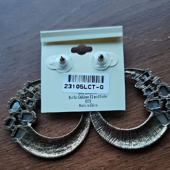 🌞 5 For $25 New Crystal Avenue Sparkly Brass Tan Jeweled Drop Earrings - Picture 3 of 6